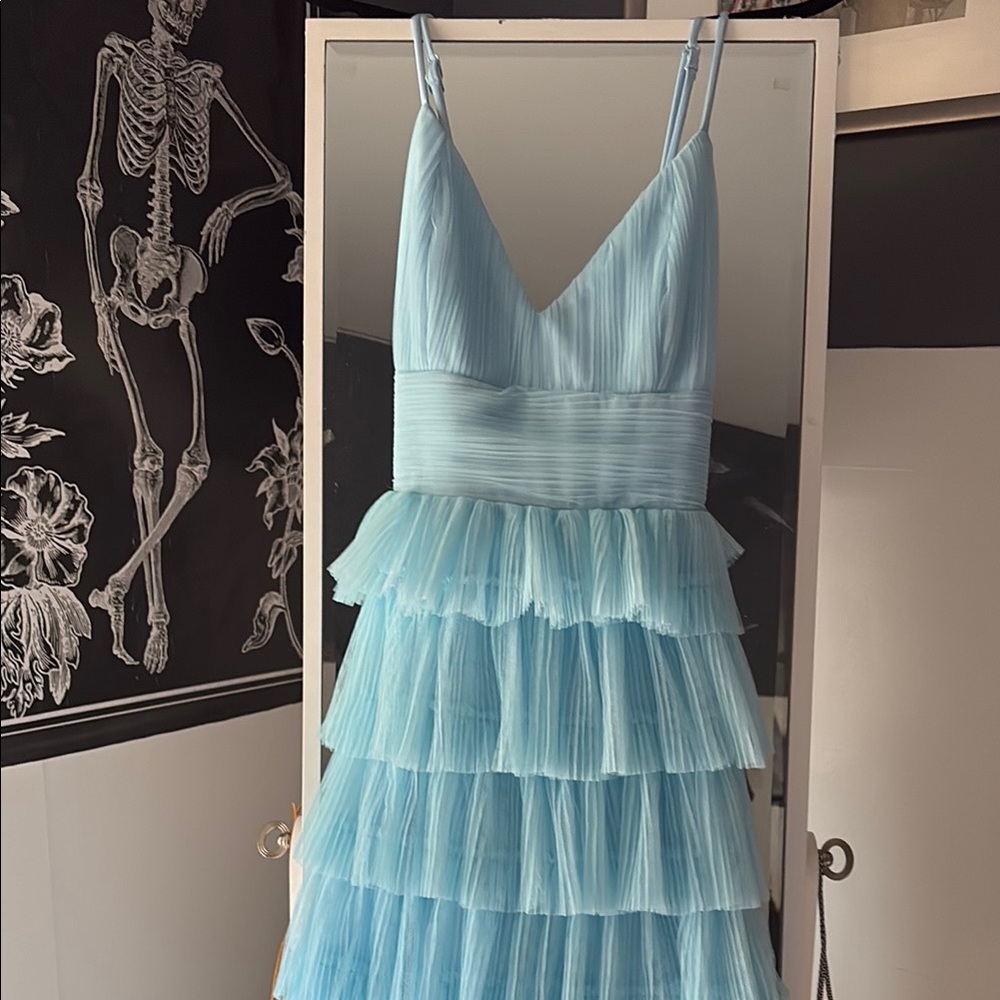 Lulu's Light Blue Tiered Prom Dress
